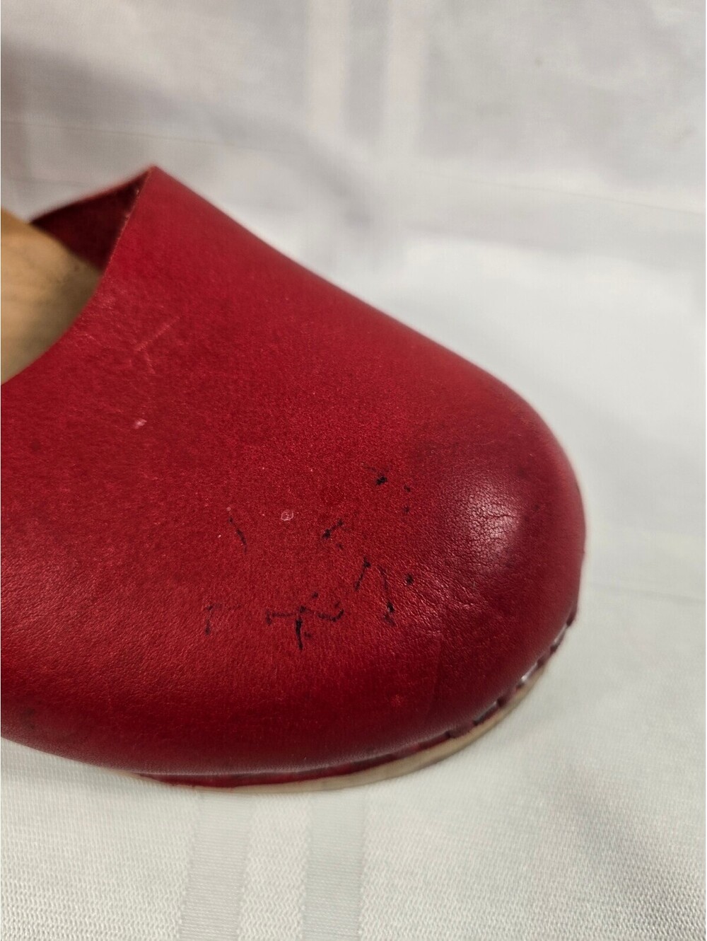Lotta from Stockholm Red Leather Swedish Wooden Clogs Boho - Picture 3 of 11